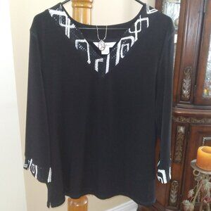 TanJay Elegant Black & White Blouse, Size - 1X-2X